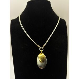 Kohl's Mixed Metal Double Strand Snake Chain Oval Pendant Necklace 16 Inch